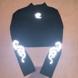 Black going out crop top with Chinese dragon design